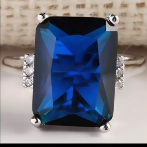 Blue Topaz CZ silver ring sz 6